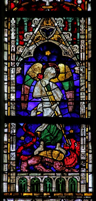 Window depicting Saint Michael in a Canopy and plinth setting by French School